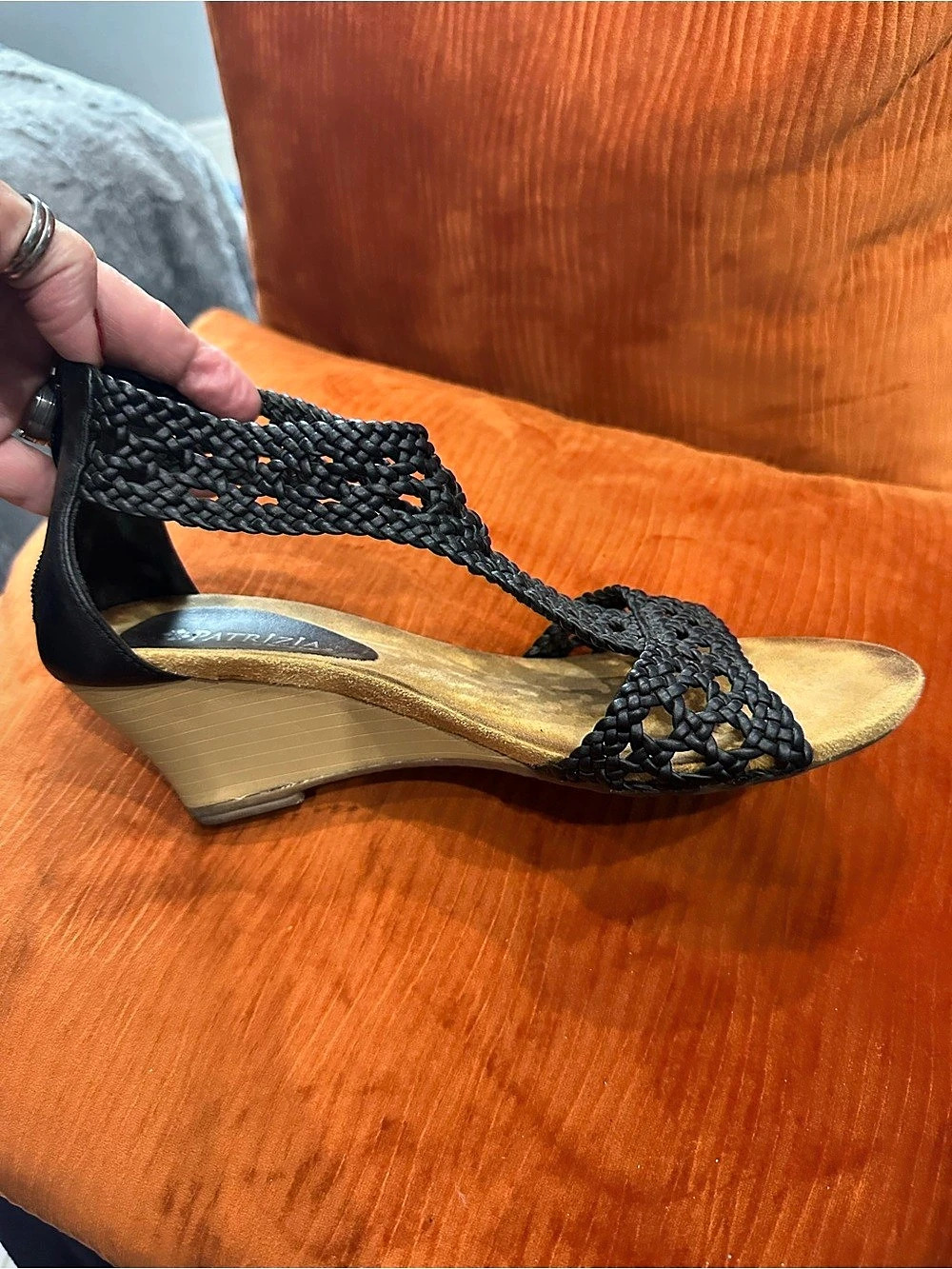 Patrizia Woven Wedge Sandals Black EU 39 - Picture 2 of 5